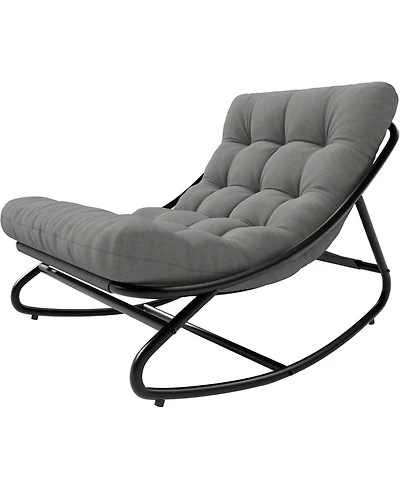 gaomon Outdoor Modern Gray Papasan Rocking Egg Chair with Thick Waterproof Cushion, Heavy Duty Metal Frame for Indoor & Patio Use