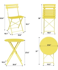 Gaomon 3-Piece Black Bistro Set, Folding Outdoor Furniture with Premium Steel Frame Table & 2 Folding Chairs, Balcony Use