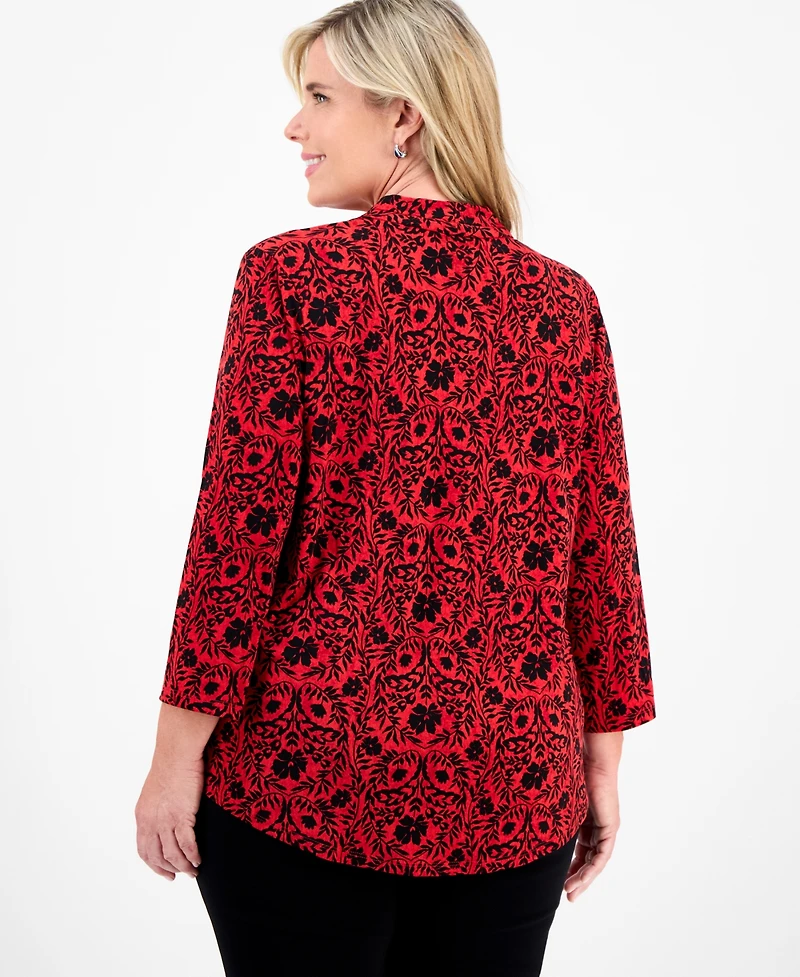 Jm Collection Plus Solid V-Neck 3/4-Sleeve Top, Exclusively at Macy's
