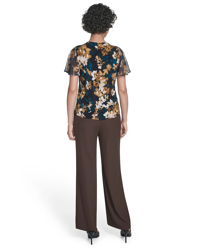 Calvin Klein Petite Printed V-neck Flutter Sleeve Top