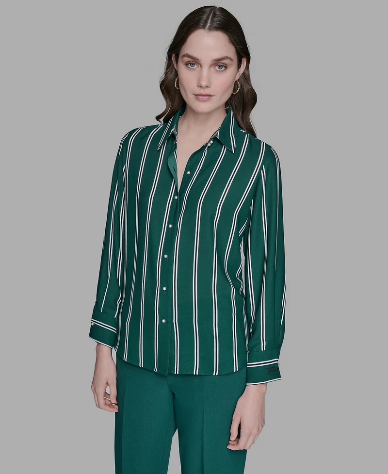 Karl Lagerfeld Paris Women's Striped Faux-Pearl Shirt