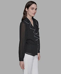 Karl Lagerfeld Paris Women's Clip-Dot Ruffled Blouse Top