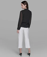 Karl Lagerfeld Paris Women's Clip-Dot Ruffled Blouse Top