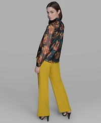 Karl Lagerfeld Paris Women's Floral-Print Mock-Neck Blouse Top