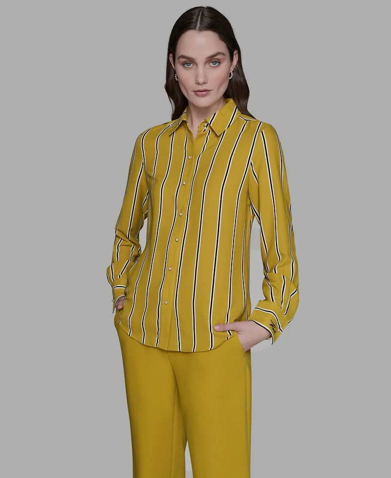 Karl Lagerfeld Paris Women's Striped Faux-Pearl Shirt