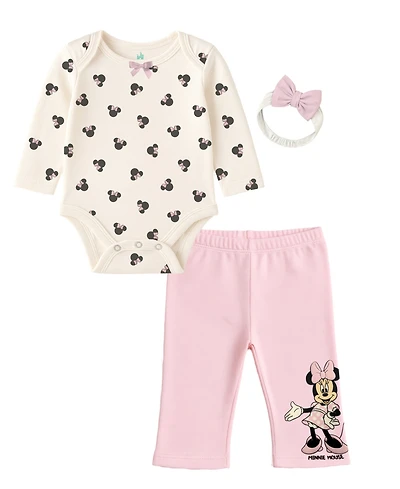 Disney Baby Girls 3-Piece Minnie Bodysuit, Creeper Pant and Headband Set