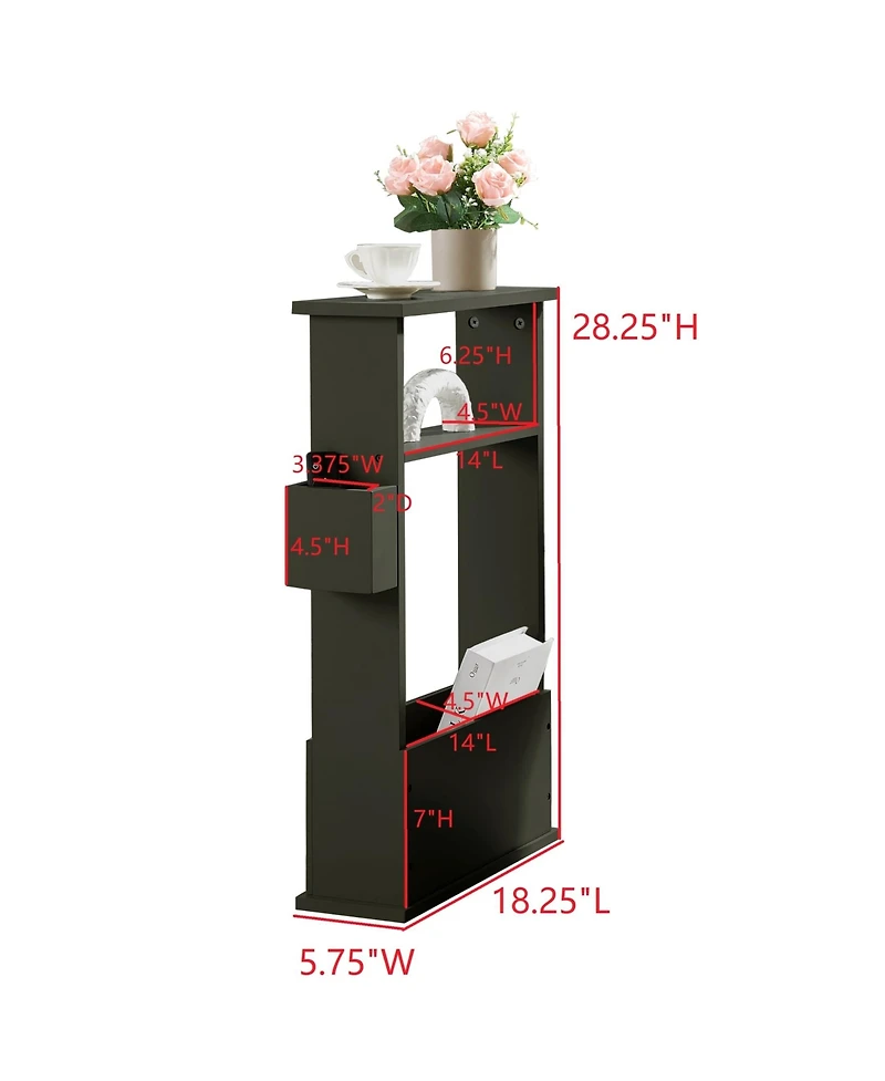 Kings Brand Furniture Zeke Narrow Side Table with Storage Shelf - Modern Sofa End Table, Small Nightstand Magazine Rack