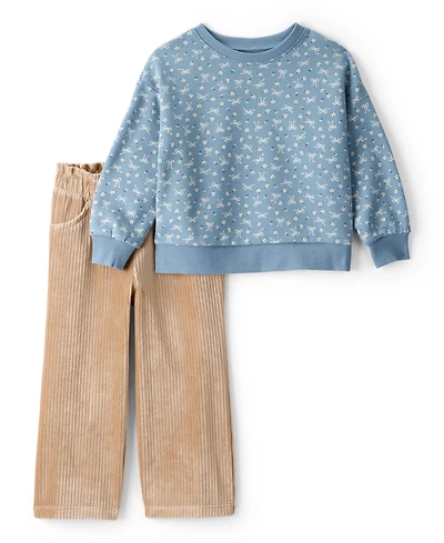 Carter's Toddler Girls Crewneck Top and Corduroy Wide Leg Pant, 2-Piece Set