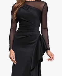 Xscape Women's Long Sleeve Scuba Power Mesh Dress