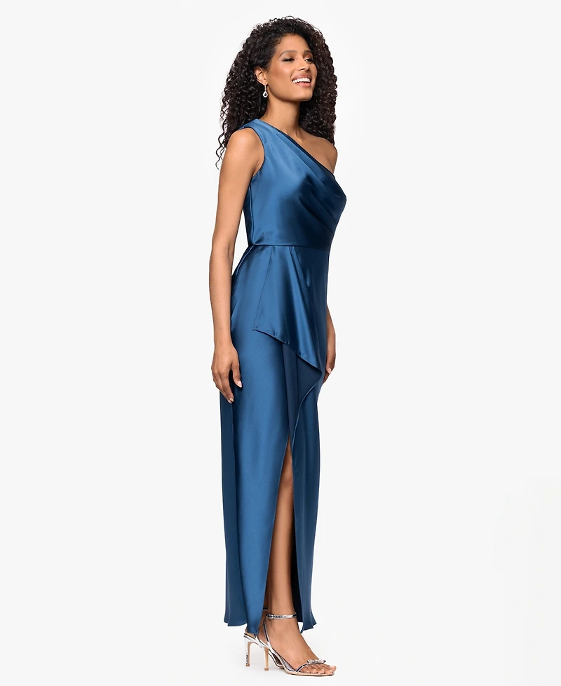 Xscape Women's Bridesmaid One Shoulder Satin Long Dress