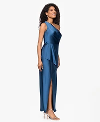 Xscape Women's Bridesmaid One Shoulder Satin Long Dress