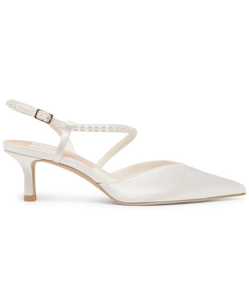 Dolce Vita Women's Kamra Pearl Mid Satin Strappy Kitten Heel Pumps