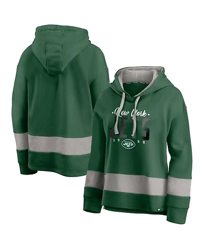 Fanatics Women's Green/Gray New York Jets Huddle Up Fundamental Fleece Color Block Pullover Hoodie