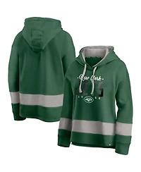 Fanatics Women's Green/Gray New York Jets Huddle Up Fundamental Fleece Color Block Pullover Hoodie