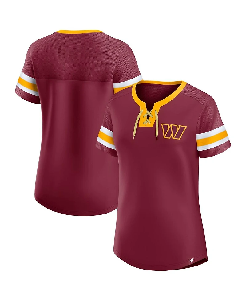 Fanatics Women's Garnet Washington Commanders Lace-Up Bling T-Shirt