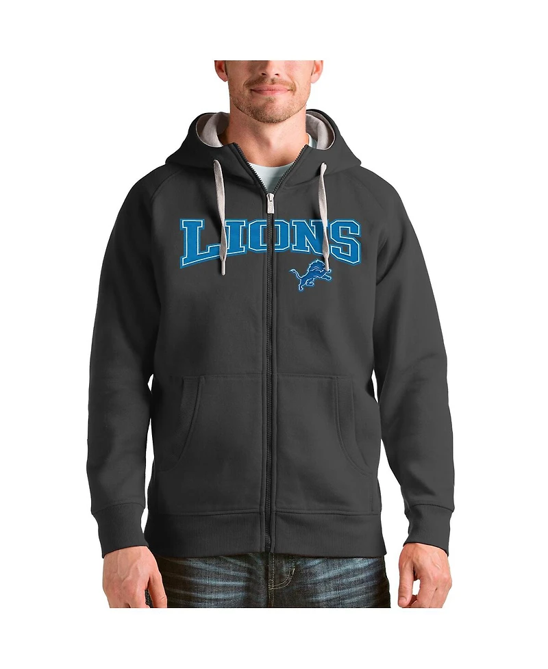 Antigua Men's Charcoal Detroit Lions Wordmark Victory Full-Zip Hooded Jacket