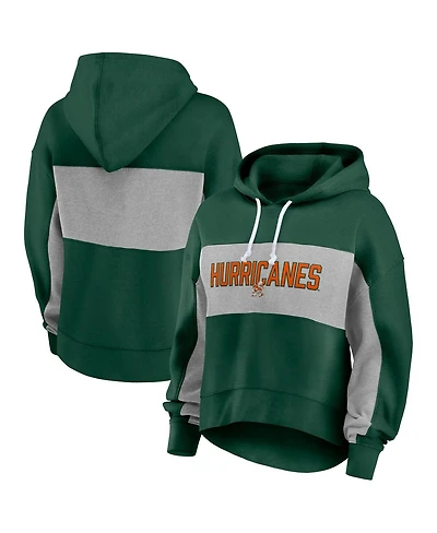 Fanatics Women's Green/Gray Miami Hurricanes Fleece Pullover Hoodie