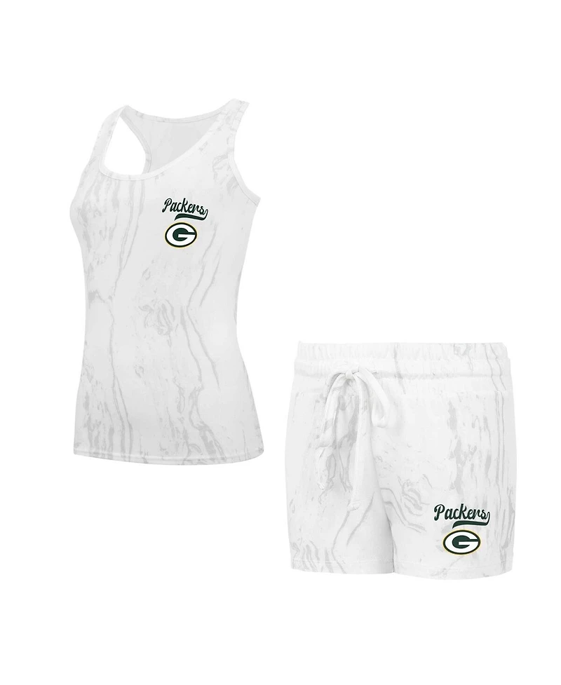Concepts Sport Women's 2-Piece Cream Bay Packers Quartz Hacci Knit Tank Top and Shorts Sleep Set