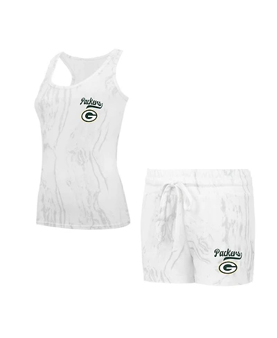 Concepts Sport Women's 2-Piece Cream Bay Packers Quartz Hacci Knit Tank Top and Shorts Sleep Set