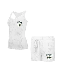 Concepts Sport Women's 2-Piece Cream Bay Packers Quartz Hacci Knit Tank Top and Shorts Sleep Set