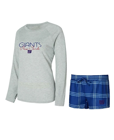 Concepts Sport Women's Royal/Gray New York Giants Petition Raglan Long Sleeve Top and Shorts Set