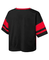 Outerstuff Big Girls Scarlet Nebraska Huskers The Playmaker Sleeve Stripe V-Neck Jersey T-Shirt