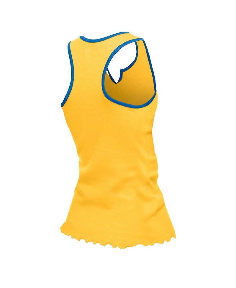 New Era Women's Gold Los Angeles Rams Lettuce Hem Notch Neck Tri-Blend Tank Top