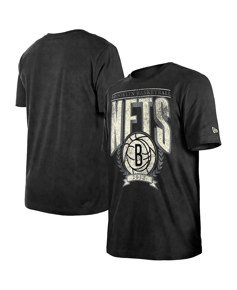 New Era Men's Black Brooklyn Nets Throwback Vintage Boxy Mineral Wash T-Shirt