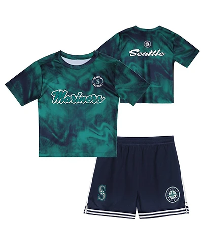 Outerstuff Toddler Teal/Navy Seattle Mariners Pinch Hitter Infielder T-Shirt and Shorts Set