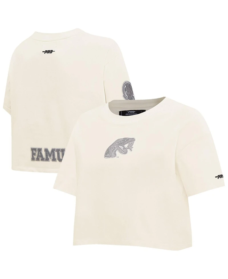 Pro Standard Women's Cream Florida A&M Rattlers Reverse French Terry Boxy Cropped T-Shirt