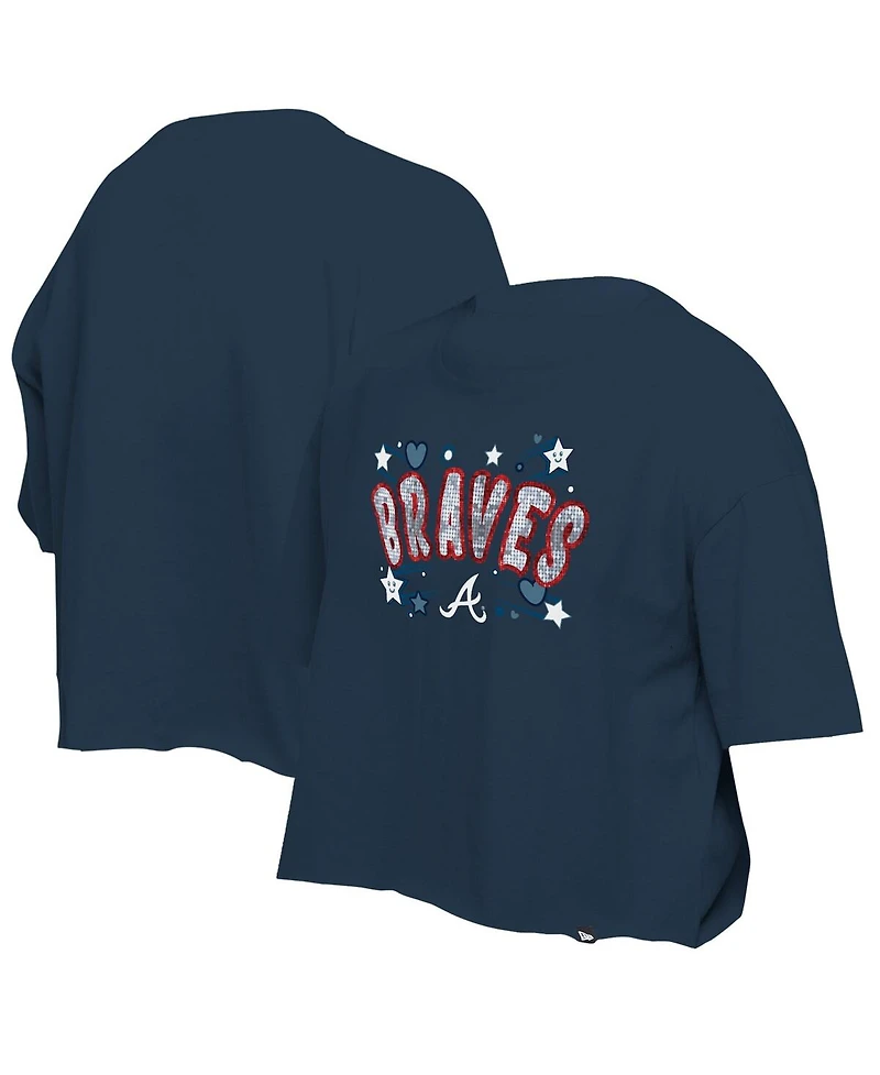New Era Big Girls Navy Atlanta Braves Flip Sequin Team T-Shirt