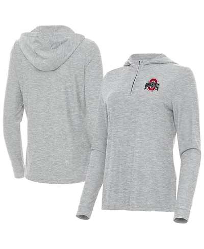 Antigua Women's Heather Gray Ohio State Buckeyes Daybreak Quarter-Zip Hoodie