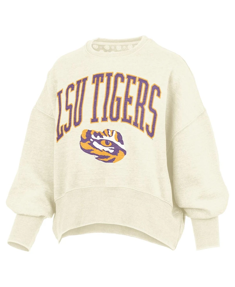 Pressbox Women's Natural Lsu Tigers Oversized Waist-Length Crewneck Sweatshirt