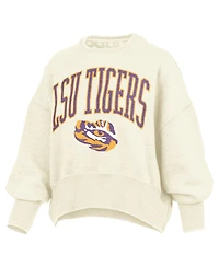 Pressbox Women's Natural Lsu Tigers Oversized Waist-Length Crewneck Sweatshirt