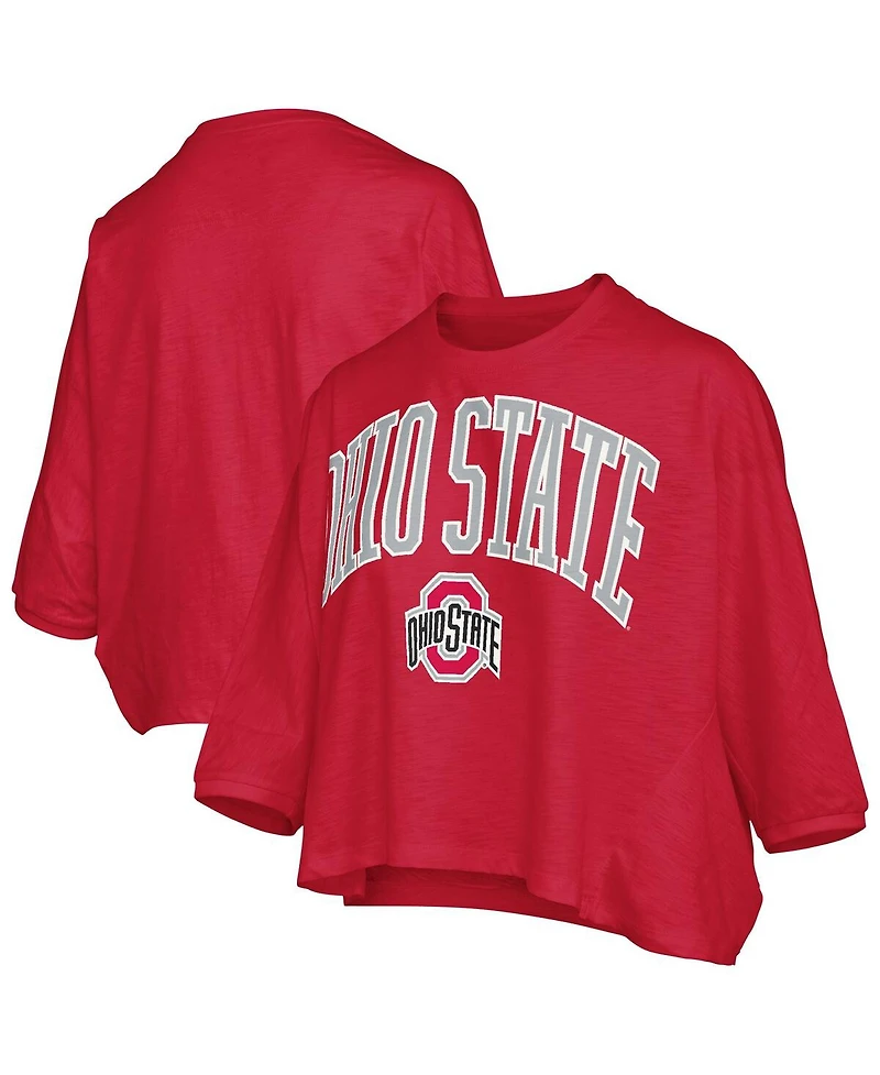 Pressbox Women's Scarlet Ohio State Buckeyes Midi Arch Over Logo Oversized T-Shirt