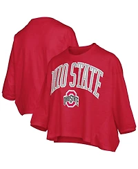 Pressbox Women's Scarlet Ohio State Buckeyes Midi Arch Over Logo Oversized T-Shirt