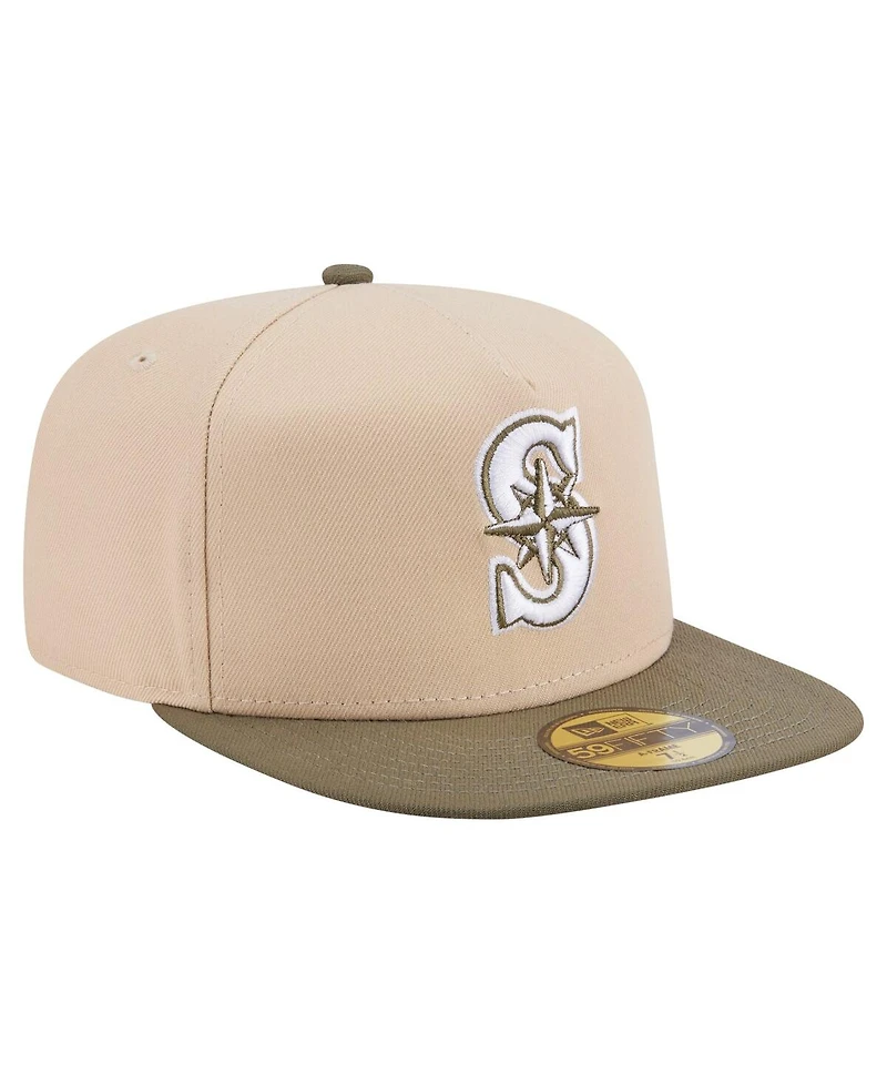 New Era Men's Light Beige/Olive Seattle Mariners Two-Tone Color Pack A-Frame 59FIFTY Fitted Hat