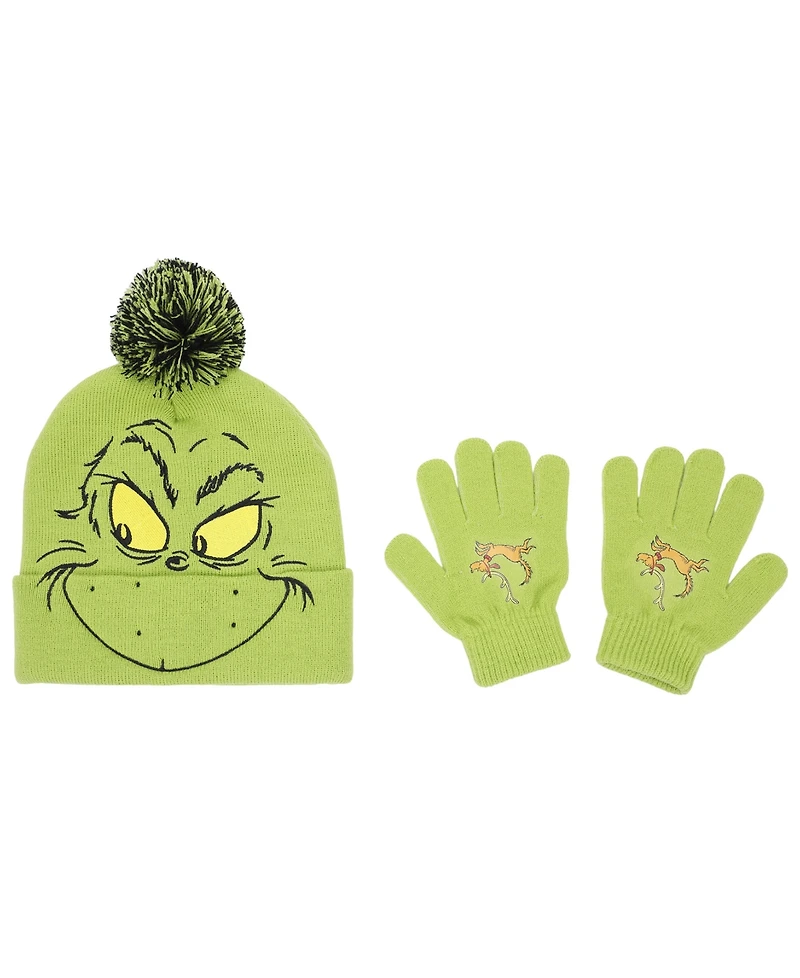 Bioworld Big Boys 2-Piece Rib Knit Grinch Hat and Matching Glove Set
