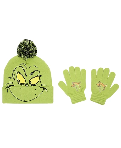 Bioworld Big Boys 2-Piece Rib Knit Grinch Hat and Matching Glove Set
