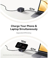 Baseus PicoGo Wireless Charger, Qi2 Certified 15W Magnetic Charger Stand with 65W Retractable Cable, 2-in-1 Wireless Charging Station for Tablet