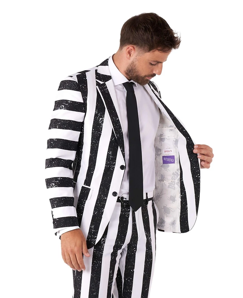 OppoSuits Men's Beetlejuice Premium Costume - 80s Halloween Outfit Slim Fit Black White Includes Blazer, Pants and Tie