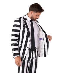 OppoSuits Men's Beetlejuice Premium Costume - 80s Halloween Outfit Slim Fit Black White Includes Blazer, Pants and Tie