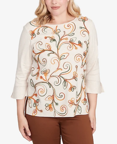 Alfred Dunner Petite Textured Scroll Knit Top