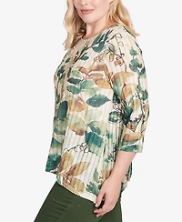 Alfred Dunner Petite Abstract Leaf Hem Top
