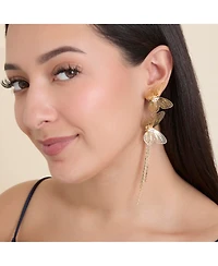 Jessica Simpson Long Butterfly Drop Earrings in Shimmering Gold-Tone