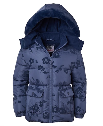 Kensie Girl Toddler and Little Girls Flocked Floral Puffer Jacket