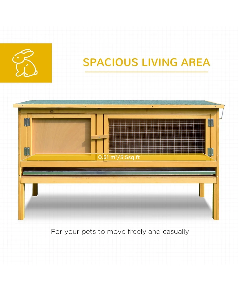 PawHut Wooden Rabbit Hutch Bunny Cage with Openable Waterproof Roof