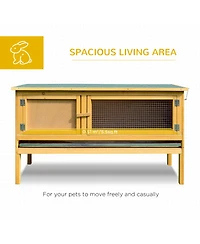 PawHut Wooden Rabbit Hutch Bunny Cage with Openable Waterproof Roof
