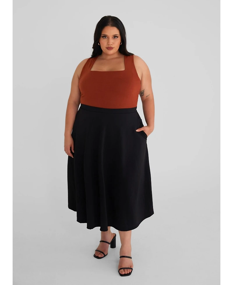 Rebdolls Women's Essential Black Midi Skater Skirt with Pockets