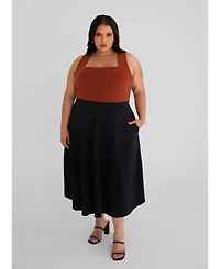 Rebdolls Women's Essential Black Midi Skater Skirt with Pockets